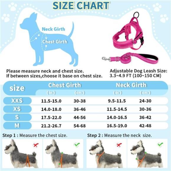 No Pull Small Dog Harness and Leash Set, Puppy Soft Vest Harness Neck & Chest - Picture 6 of 7